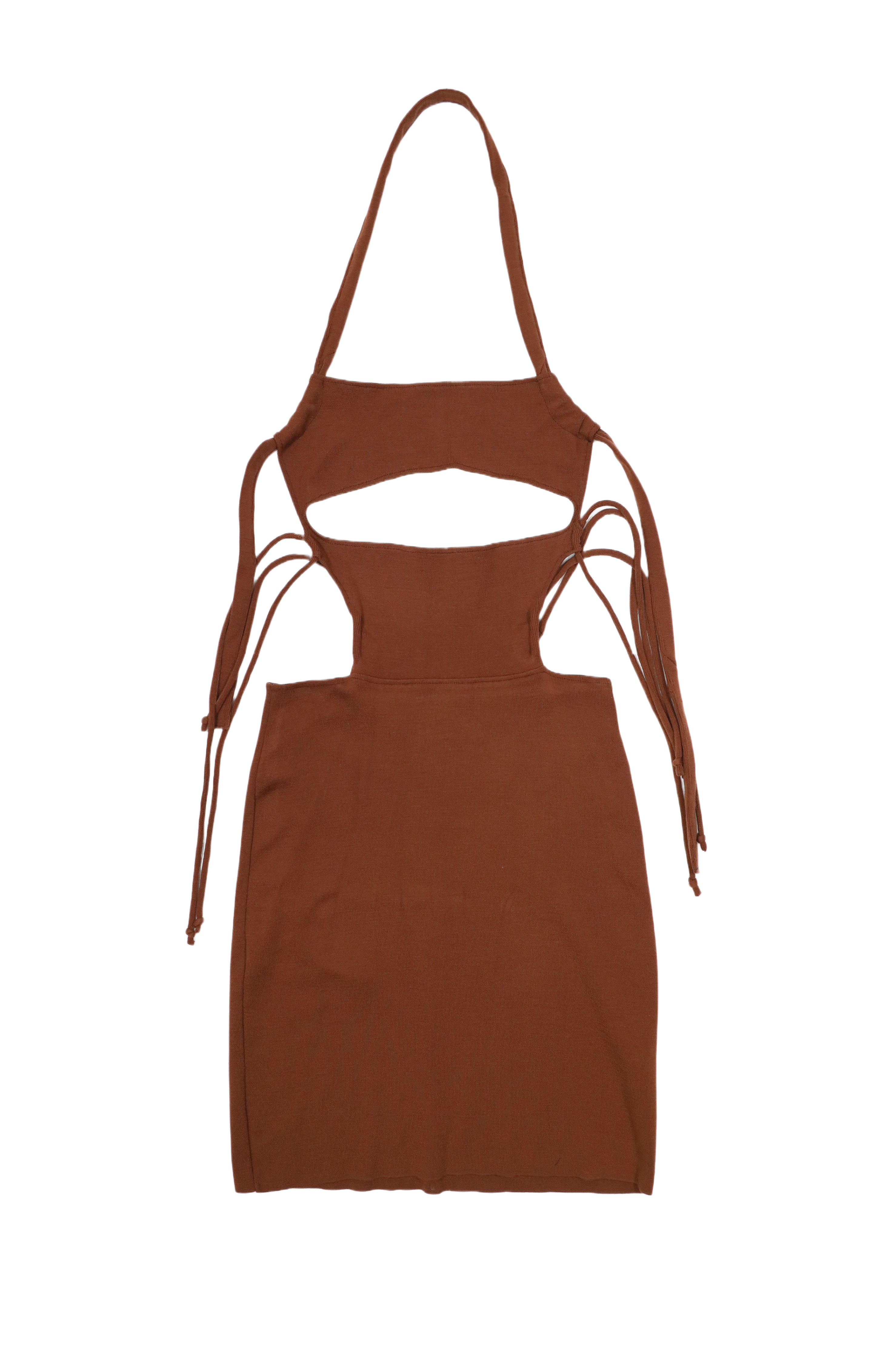 white christmas dresses Chocolate Bandage Spaghetti Straps Knotted Cut Out Mini Dress Small
